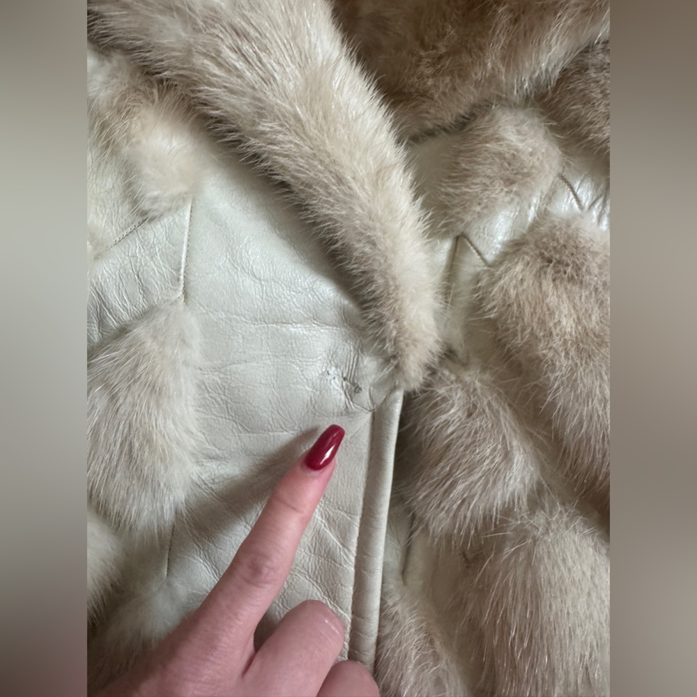70s Vintage Blond Mink + White Leather Jacket Sz M - Picture 7 of 14